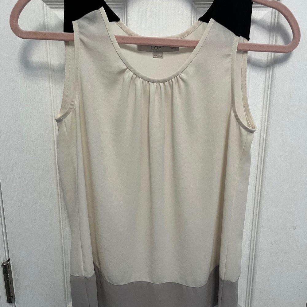 LOFT Womens petite XS XSP Tank Top Pullover Sheer White black Gray Colorblock